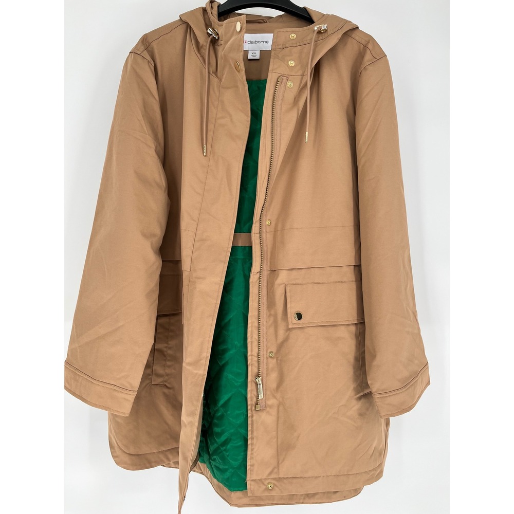 LIZ CLAIBORNE Anorak Jacket Womens XXL French Caramel Water Repellent Hooded NWT